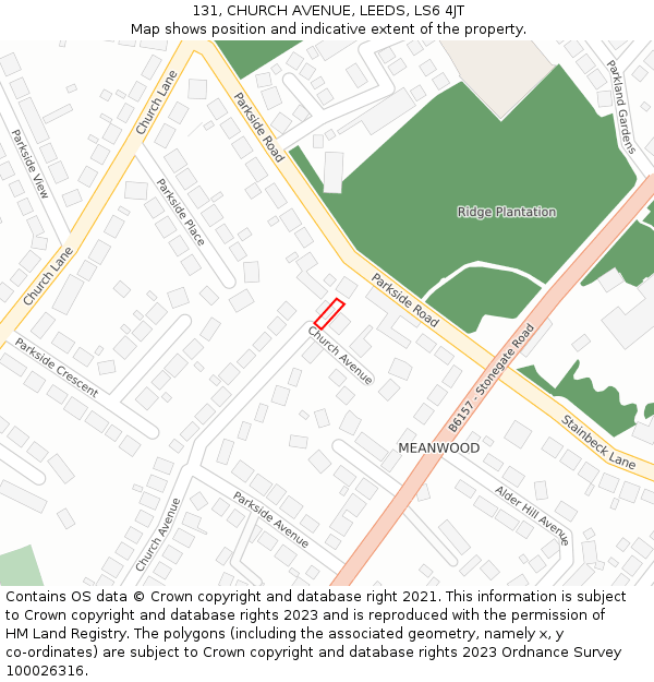 131, CHURCH AVENUE, LEEDS, LS6 4JT: Location map and indicative extent of plot