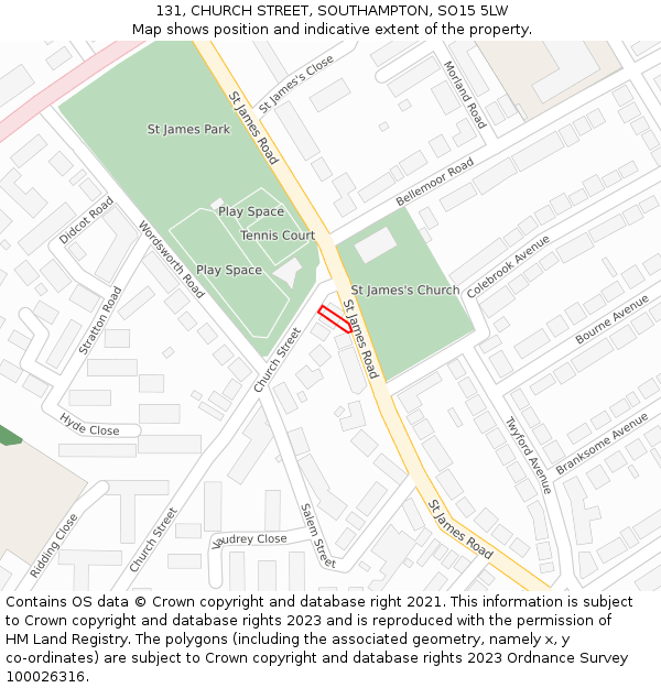 131, CHURCH STREET, SOUTHAMPTON, SO15 5LW: Location map and indicative extent of plot