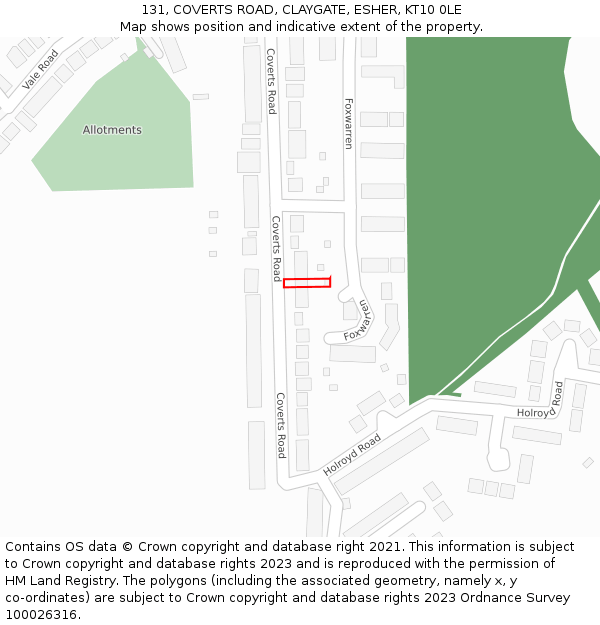 131, COVERTS ROAD, CLAYGATE, ESHER, KT10 0LE: Location map and indicative extent of plot