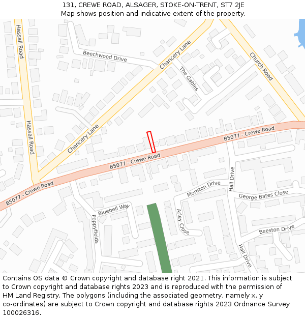 131, CREWE ROAD, ALSAGER, STOKE-ON-TRENT, ST7 2JE: Location map and indicative extent of plot