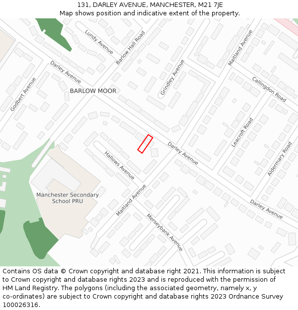 131, DARLEY AVENUE, MANCHESTER, M21 7JE: Location map and indicative extent of plot