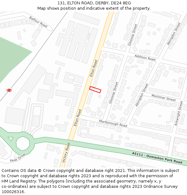 131, ELTON ROAD, DERBY, DE24 8EG: Location map and indicative extent of plot