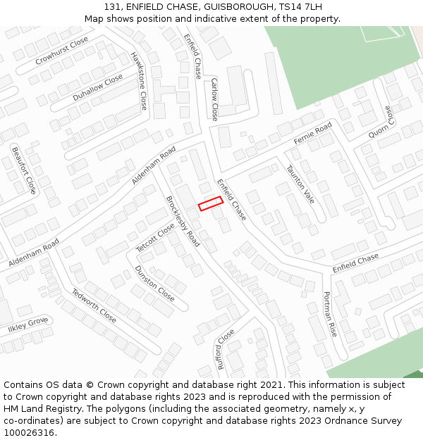131, ENFIELD CHASE, GUISBOROUGH, TS14 7LH: Location map and indicative extent of plot