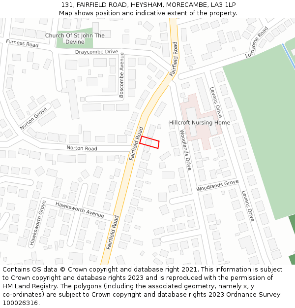 131, FAIRFIELD ROAD, HEYSHAM, MORECAMBE, LA3 1LP: Location map and indicative extent of plot