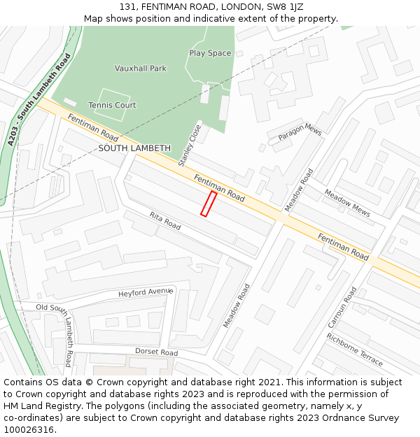 131, FENTIMAN ROAD, LONDON, SW8 1JZ: Location map and indicative extent of plot
