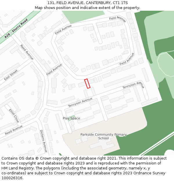 131, FIELD AVENUE, CANTERBURY, CT1 1TS: Location map and indicative extent of plot