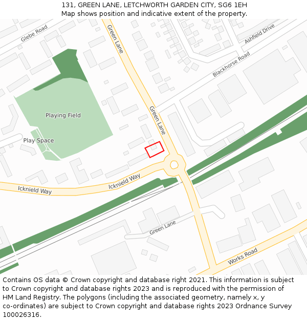 131, GREEN LANE, LETCHWORTH GARDEN CITY, SG6 1EH: Location map and indicative extent of plot
