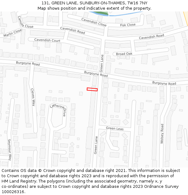 131, GREEN LANE, SUNBURY-ON-THAMES, TW16 7NY: Location map and indicative extent of plot
