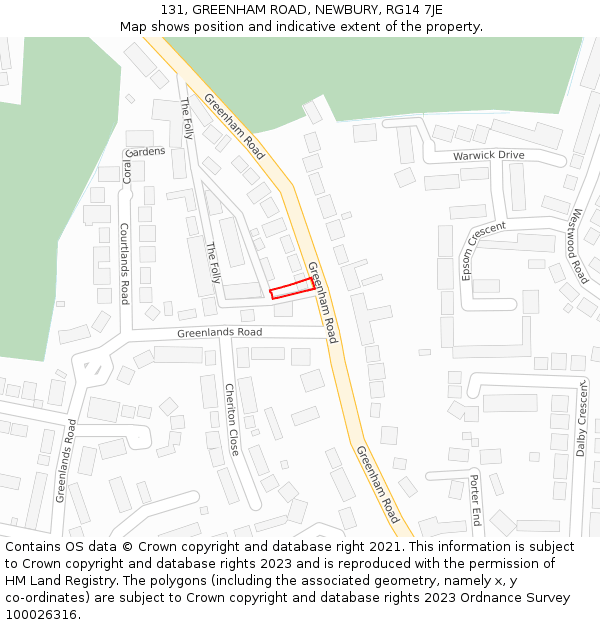 131, GREENHAM ROAD, NEWBURY, RG14 7JE: Location map and indicative extent of plot