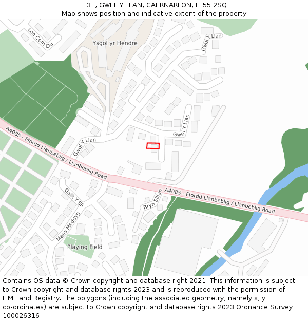 131, GWEL Y LLAN, CAERNARFON, LL55 2SQ: Location map and indicative extent of plot
