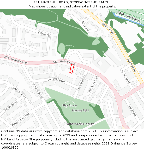 131, HARTSHILL ROAD, STOKE-ON-TRENT, ST4 7LU: Location map and indicative extent of plot