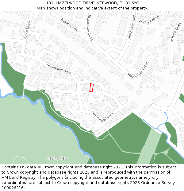 131, HAZELWOOD DRIVE, VERWOOD, BH31 6YG: Location map and indicative extent of plot