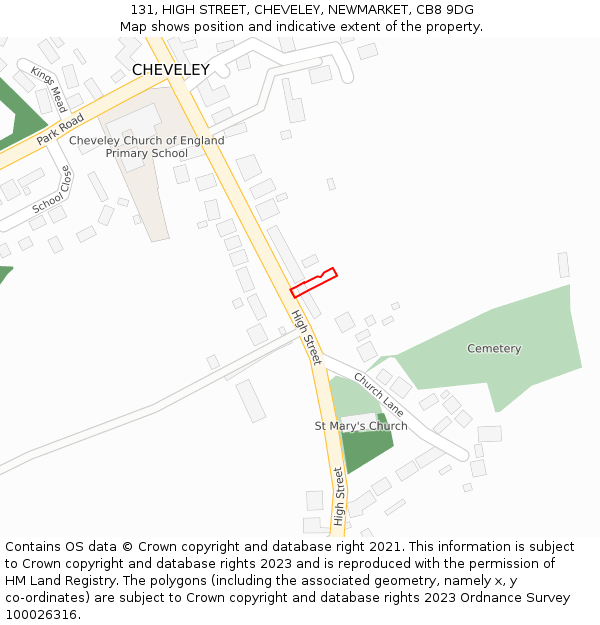 131, HIGH STREET, CHEVELEY, NEWMARKET, CB8 9DG: Location map and indicative extent of plot