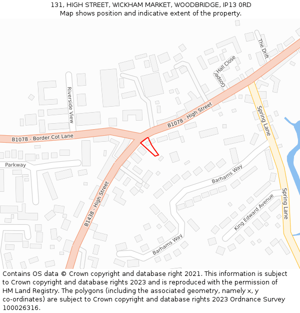 131, HIGH STREET, WICKHAM MARKET, WOODBRIDGE, IP13 0RD: Location map and indicative extent of plot
