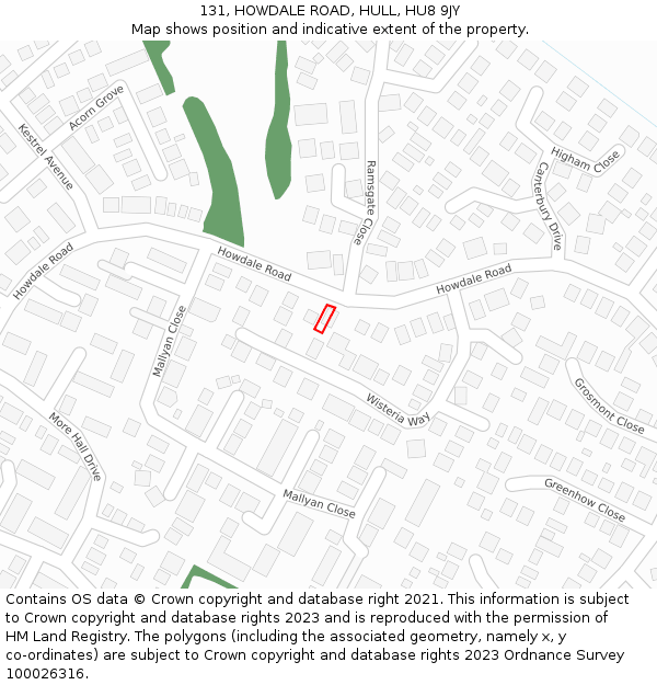 131, HOWDALE ROAD, HULL, HU8 9JY: Location map and indicative extent of plot