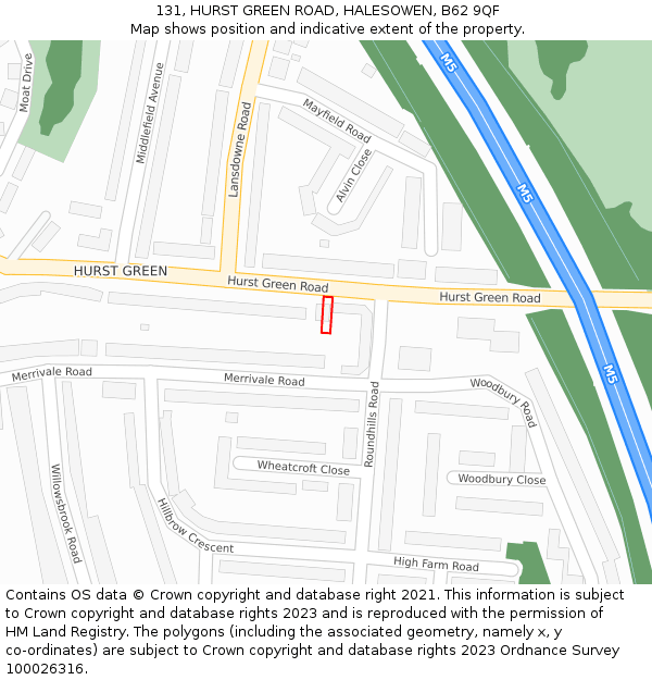 131, HURST GREEN ROAD, HALESOWEN, B62 9QF: Location map and indicative extent of plot