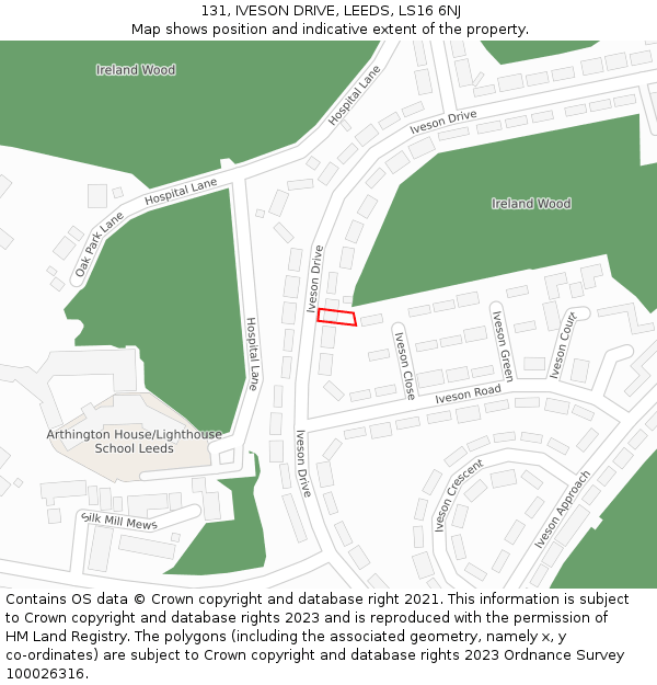 131, IVESON DRIVE, LEEDS, LS16 6NJ: Location map and indicative extent of plot