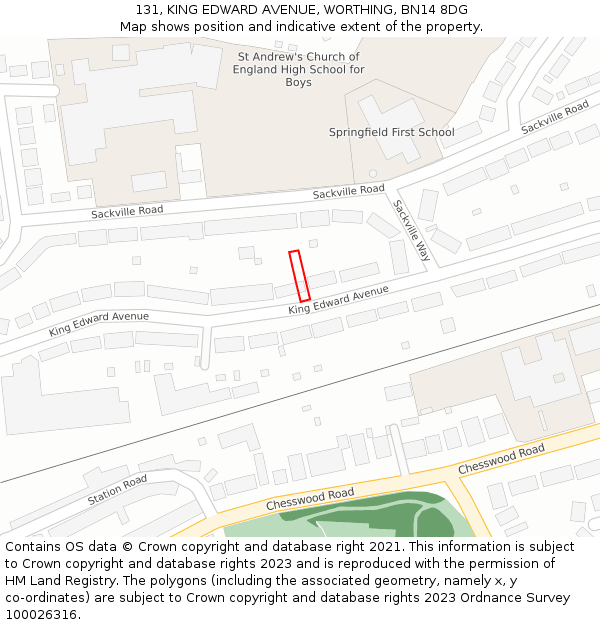 131, KING EDWARD AVENUE, WORTHING, BN14 8DG: Location map and indicative extent of plot