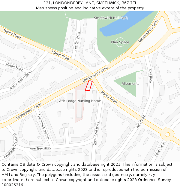 131, LONDONDERRY LANE, SMETHWICK, B67 7EL: Location map and indicative extent of plot