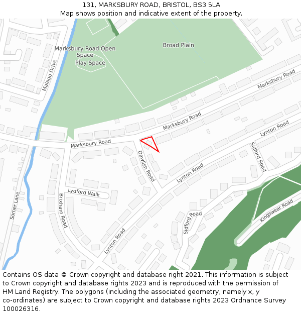 131, MARKSBURY ROAD, BRISTOL, BS3 5LA: Location map and indicative extent of plot