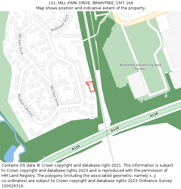 131, MILL PARK DRIVE, BRAINTREE, CM7 1XA: Location map and indicative extent of plot
