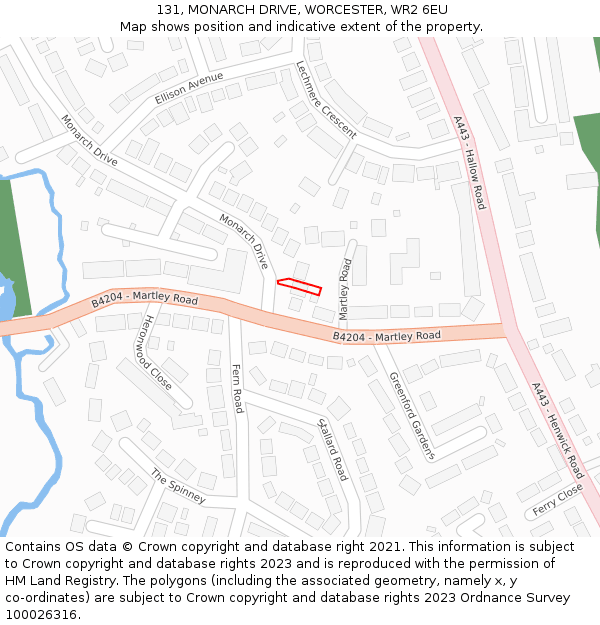 131, MONARCH DRIVE, WORCESTER, WR2 6EU: Location map and indicative extent of plot