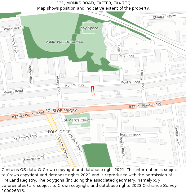 131, MONKS ROAD, EXETER, EX4 7BQ: Location map and indicative extent of plot