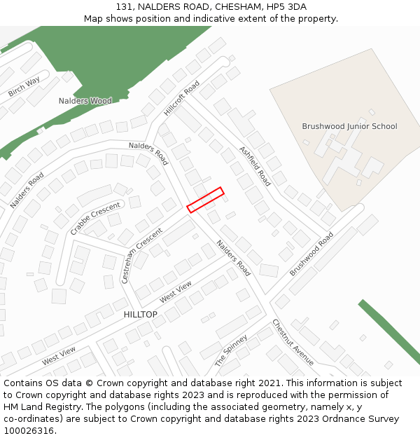 131, NALDERS ROAD, CHESHAM, HP5 3DA: Location map and indicative extent of plot