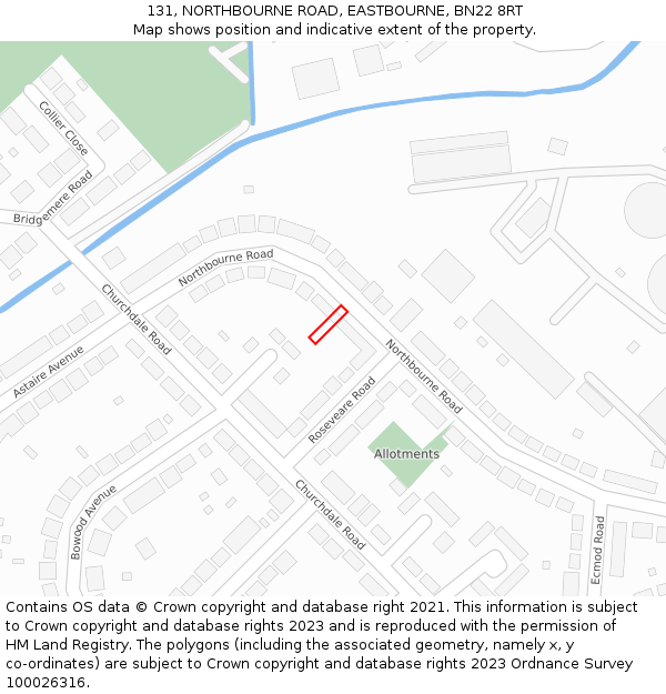 131, NORTHBOURNE ROAD, EASTBOURNE, BN22 8RT: Location map and indicative extent of plot