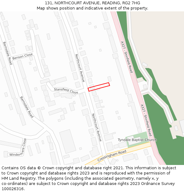 131, NORTHCOURT AVENUE, READING, RG2 7HG: Location map and indicative extent of plot