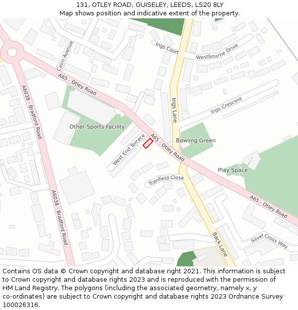 131, OTLEY ROAD, GUISELEY, LEEDS, LS20 8LY: Location map and indicative extent of plot