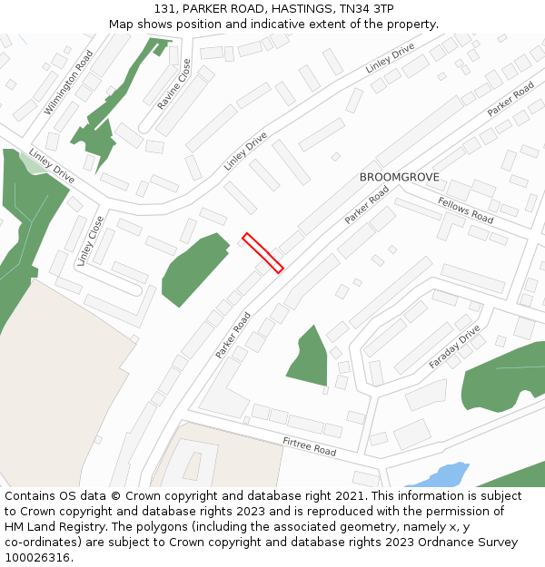 131, PARKER ROAD, HASTINGS, TN34 3TP: Location map and indicative extent of plot