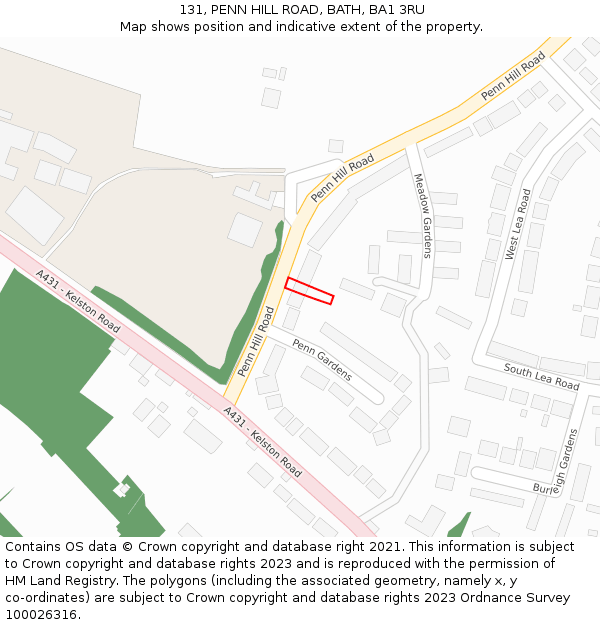 131, PENN HILL ROAD, BATH, BA1 3RU: Location map and indicative extent of plot