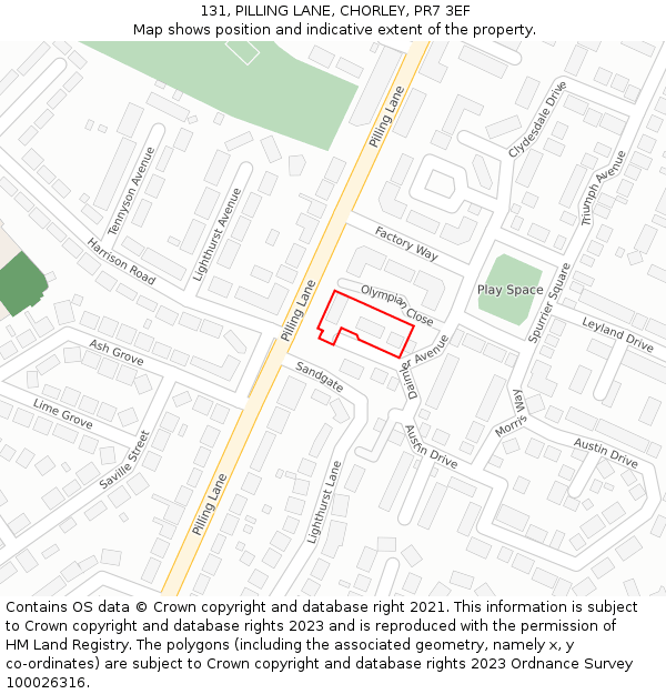 131, PILLING LANE, CHORLEY, PR7 3EF: Location map and indicative extent of plot