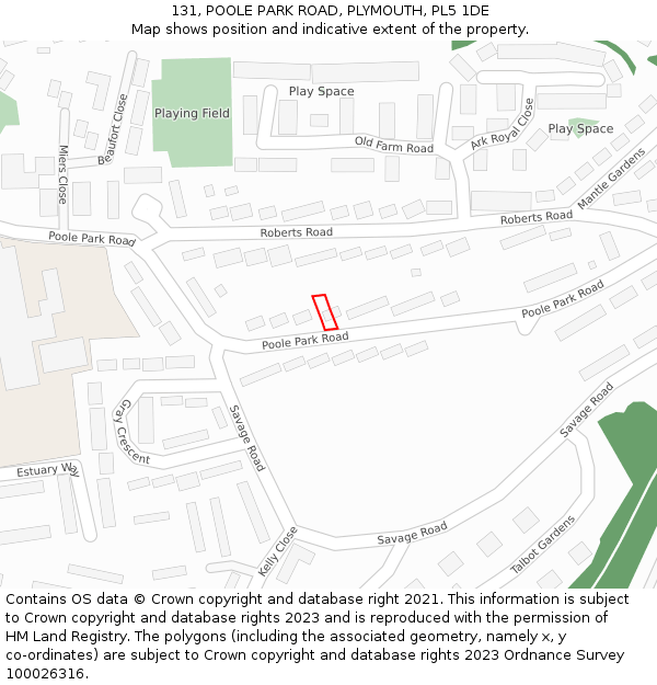 131, POOLE PARK ROAD, PLYMOUTH, PL5 1DE: Location map and indicative extent of plot