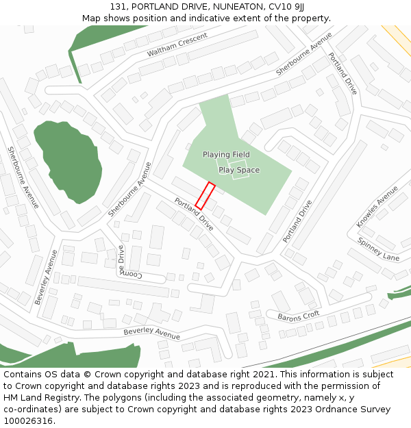 131, PORTLAND DRIVE, NUNEATON, CV10 9JJ: Location map and indicative extent of plot