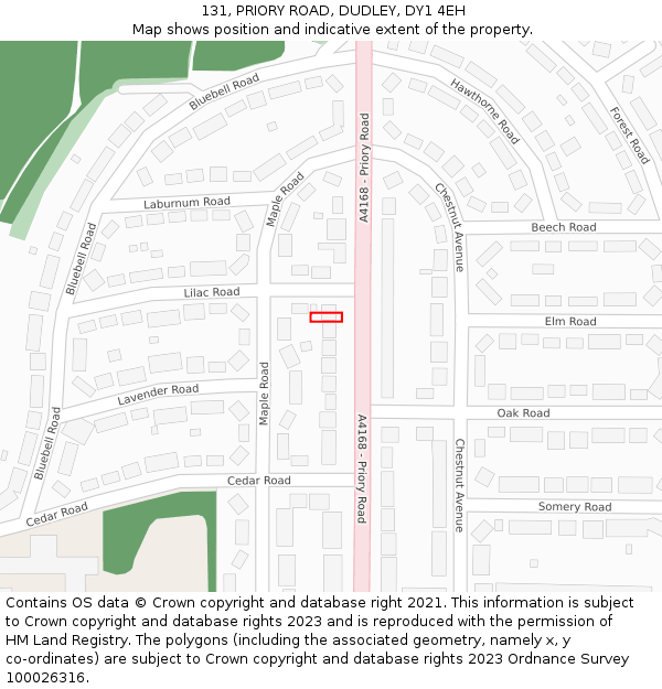 131, PRIORY ROAD, DUDLEY, DY1 4EH: Location map and indicative extent of plot