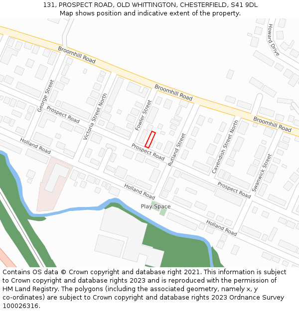 131, PROSPECT ROAD, OLD WHITTINGTON, CHESTERFIELD, S41 9DL: Location map and indicative extent of plot