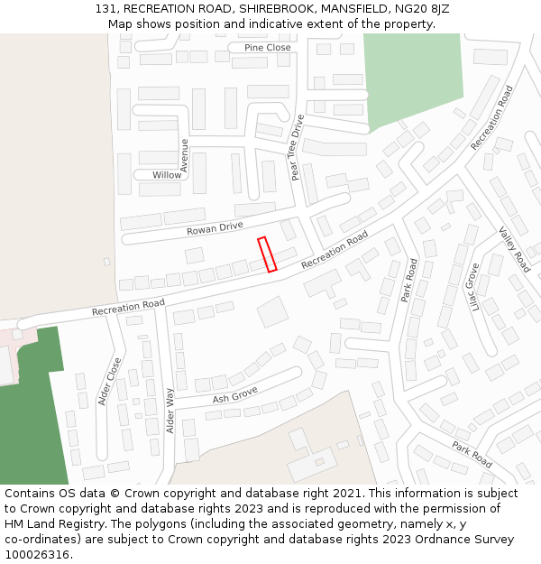 131, RECREATION ROAD, SHIREBROOK, MANSFIELD, NG20 8JZ: Location map and indicative extent of plot