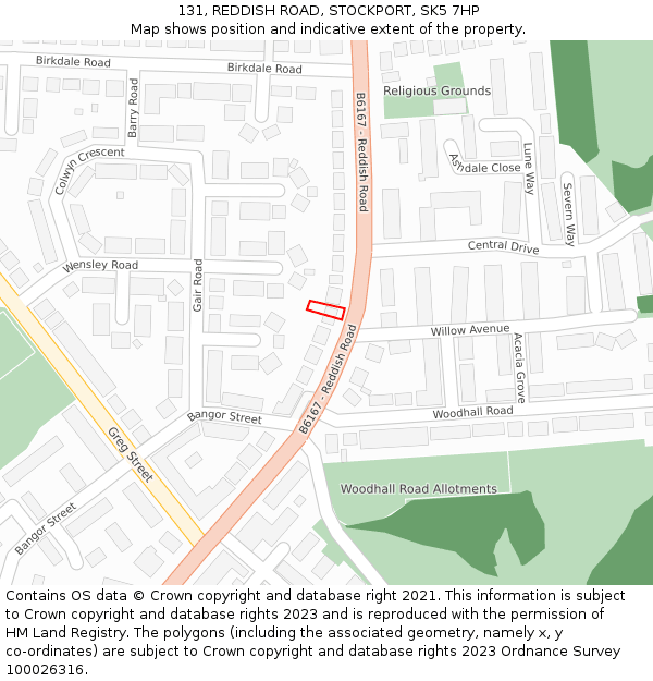 131, REDDISH ROAD, STOCKPORT, SK5 7HP: Location map and indicative extent of plot
