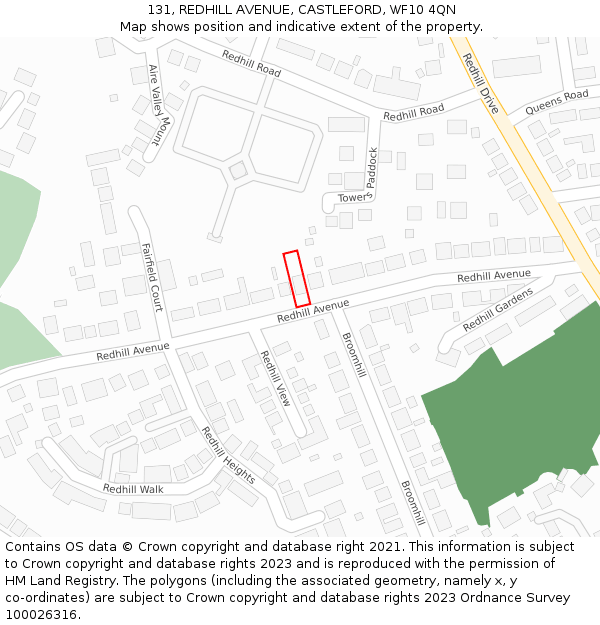 131, REDHILL AVENUE, CASTLEFORD, WF10 4QN: Location map and indicative extent of plot