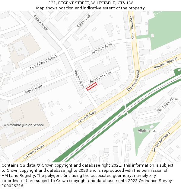 131, REGENT STREET, WHITSTABLE, CT5 1JW: Location map and indicative extent of plot