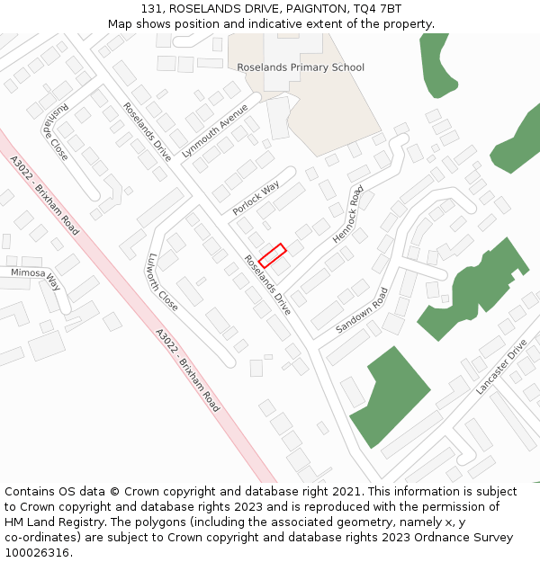 131, ROSELANDS DRIVE, PAIGNTON, TQ4 7BT: Location map and indicative extent of plot