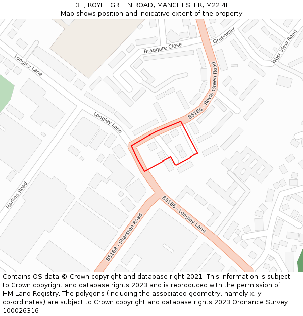 131, ROYLE GREEN ROAD, MANCHESTER, M22 4LE: Location map and indicative extent of plot
