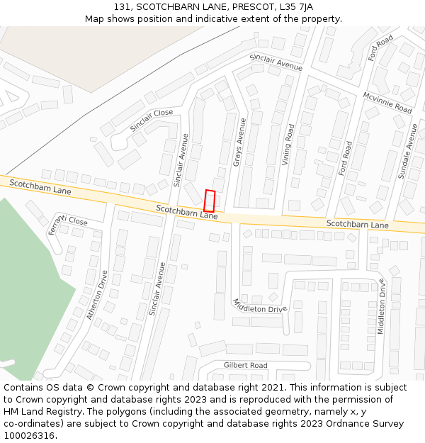 131, SCOTCHBARN LANE, PRESCOT, L35 7JA: Location map and indicative extent of plot