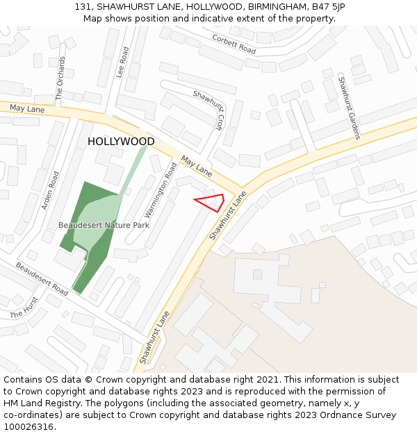 131, SHAWHURST LANE, HOLLYWOOD, BIRMINGHAM, B47 5JP: Location map and indicative extent of plot