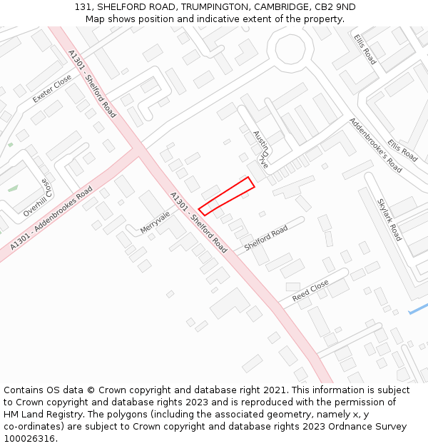 131, SHELFORD ROAD, TRUMPINGTON, CAMBRIDGE, CB2 9ND: Location map and indicative extent of plot
