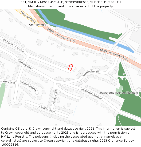 131, SMITHY MOOR AVENUE, STOCKSBRIDGE, SHEFFIELD, S36 1FH: Location map and indicative extent of plot