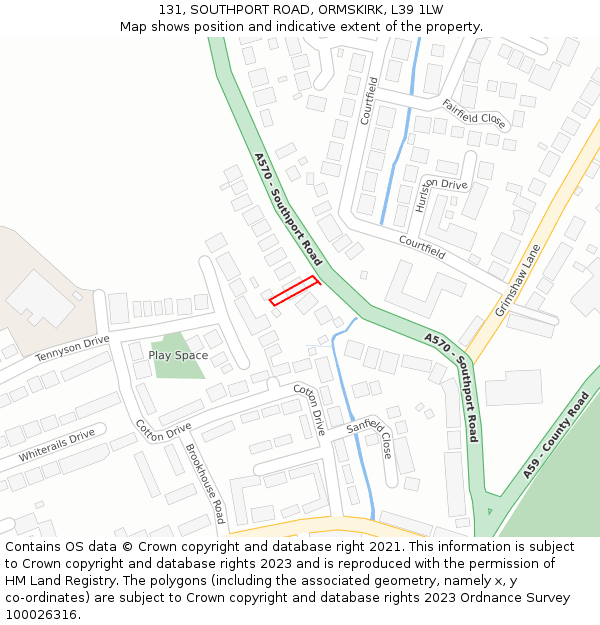 131, SOUTHPORT ROAD, ORMSKIRK, L39 1LW: Location map and indicative extent of plot
