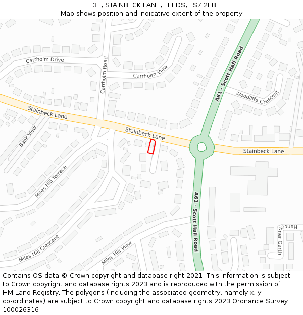 131, STAINBECK LANE, LEEDS, LS7 2EB: Location map and indicative extent of plot